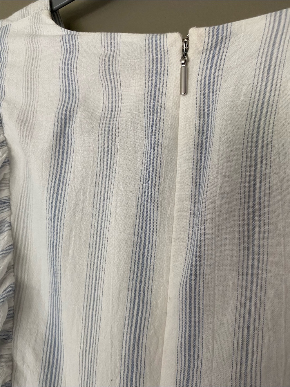 REBECCA TAYLOR Cream and Blue Yarn-Dye Stripe Ruffle Midi Dress Size 6 - Picture 6 of 8